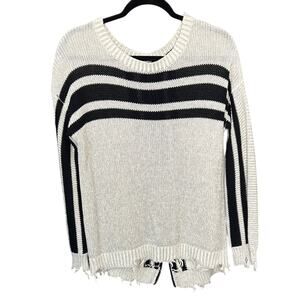 Vintage Havana Zipper Back Sweater - Distressed Black and White - S